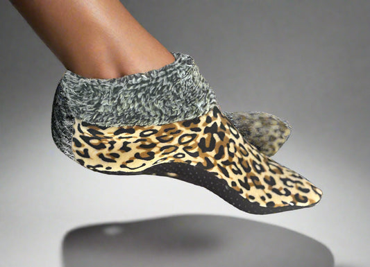 Khaki Leopard Print Non-Skid Socks