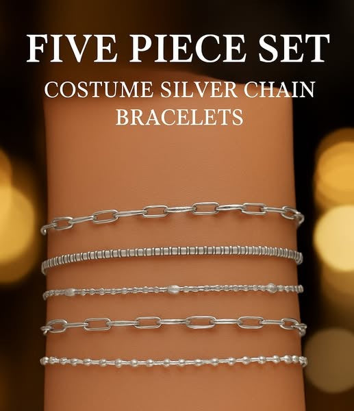 Golden & Silver Glamour: Set of 5 Stackable Bracelets